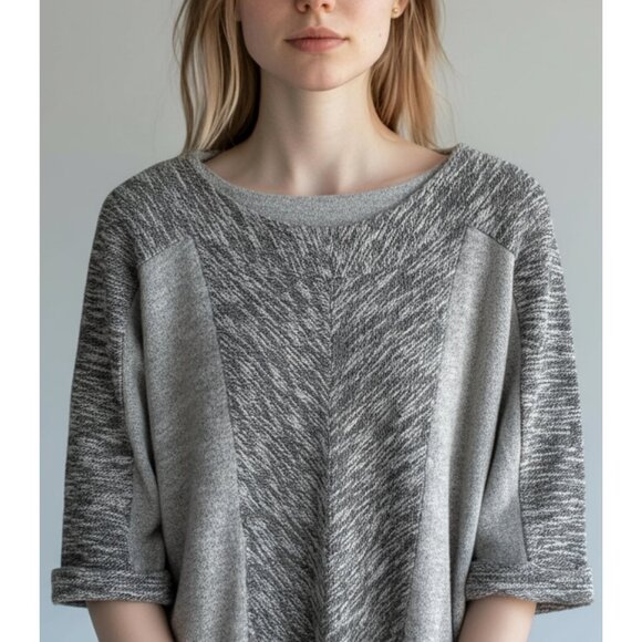 Club Monaco Gray Cotton Tweed Mixed Media Boxy Sweater Size Large - Picture 1 of 5